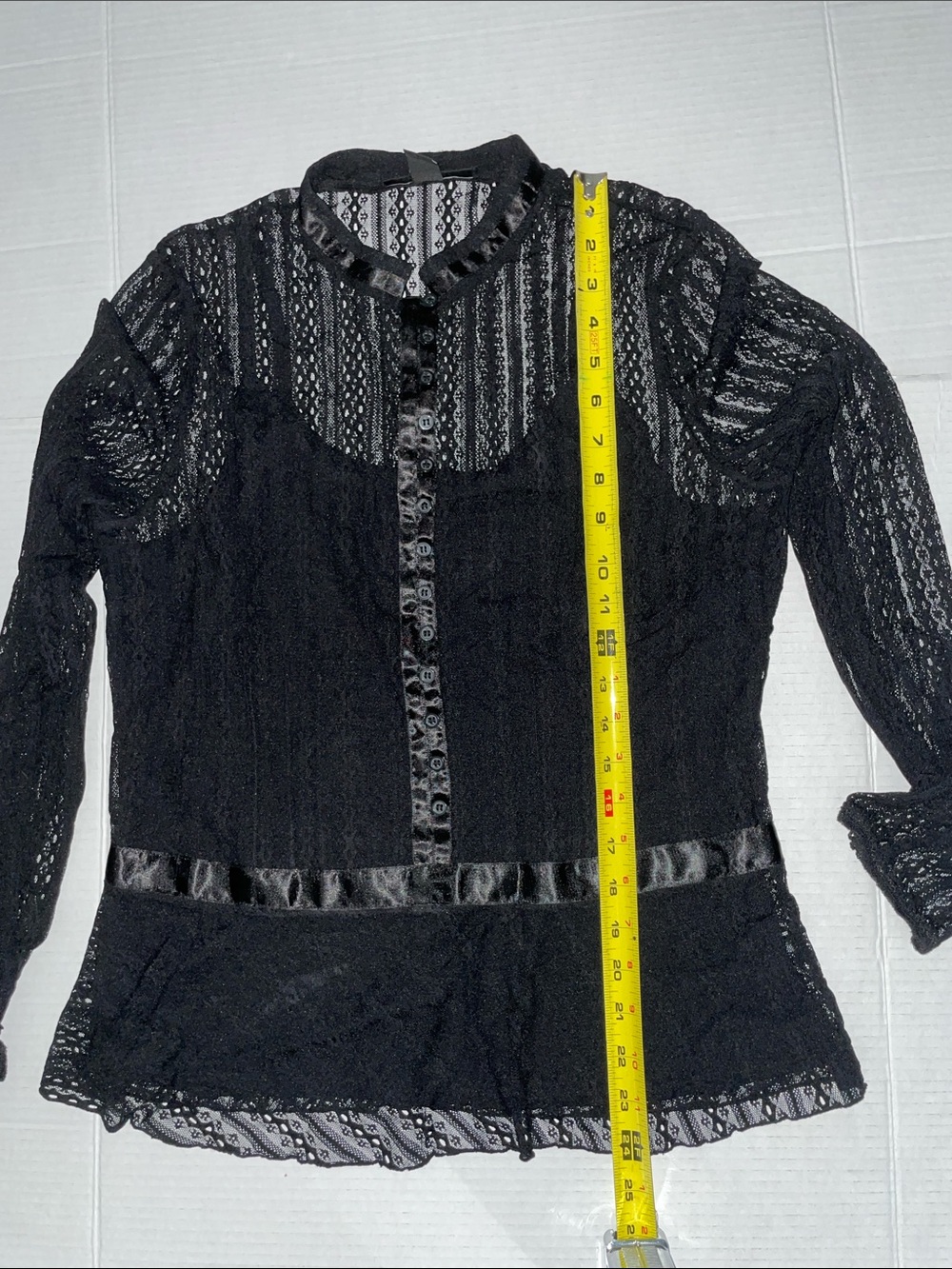 INC International Concepts Black Lace Long Sleeve Peplum Blouse - Picture 9 of 9